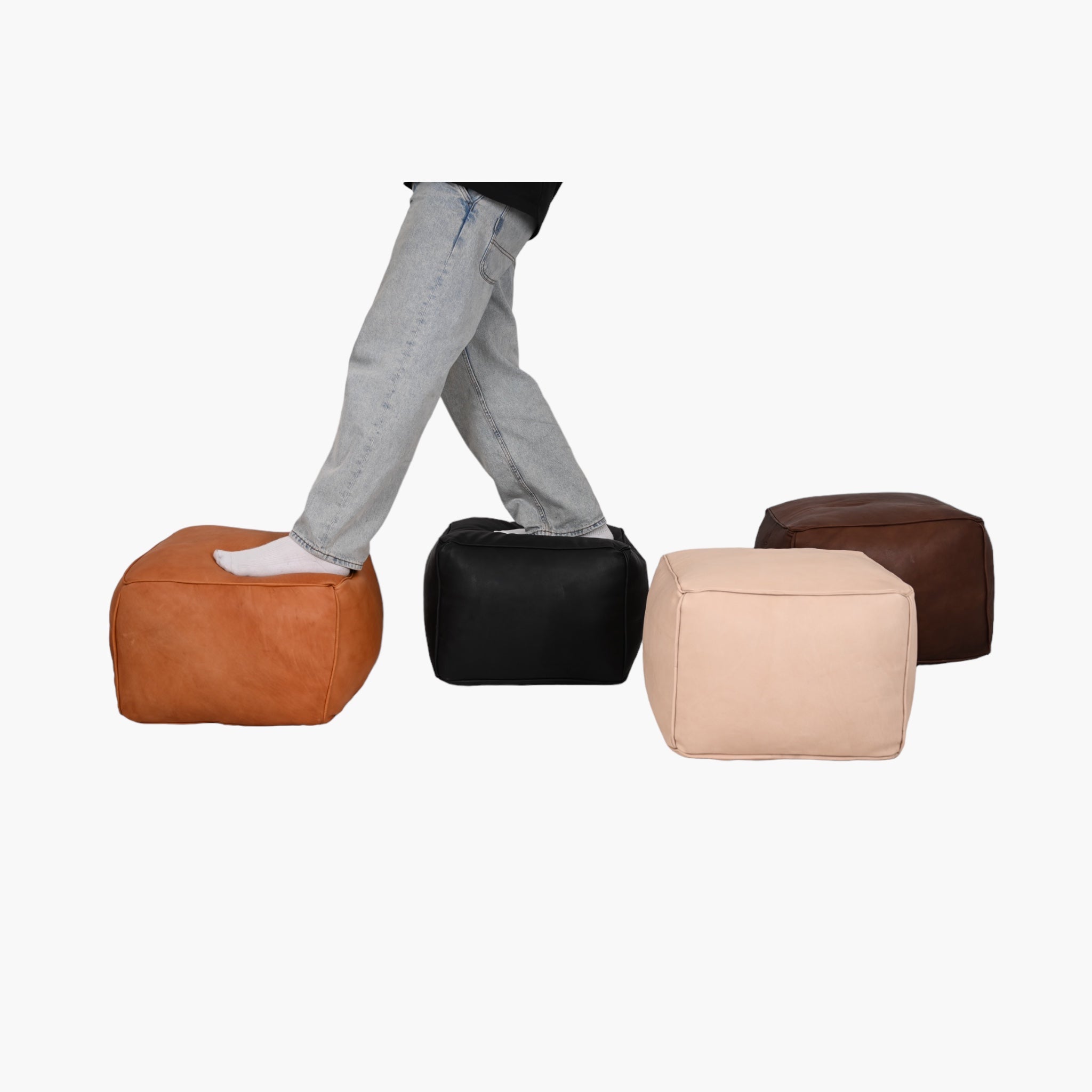 Puf firkantet Cognac læder farve PF 45