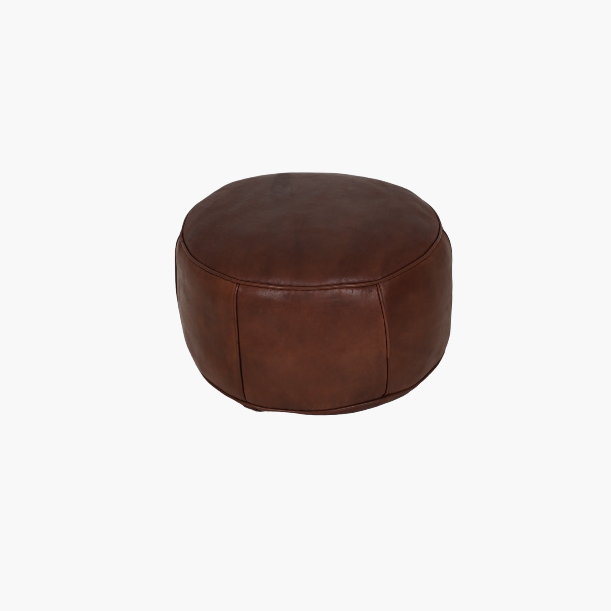 Læder rund Puf i brun farve PR 50