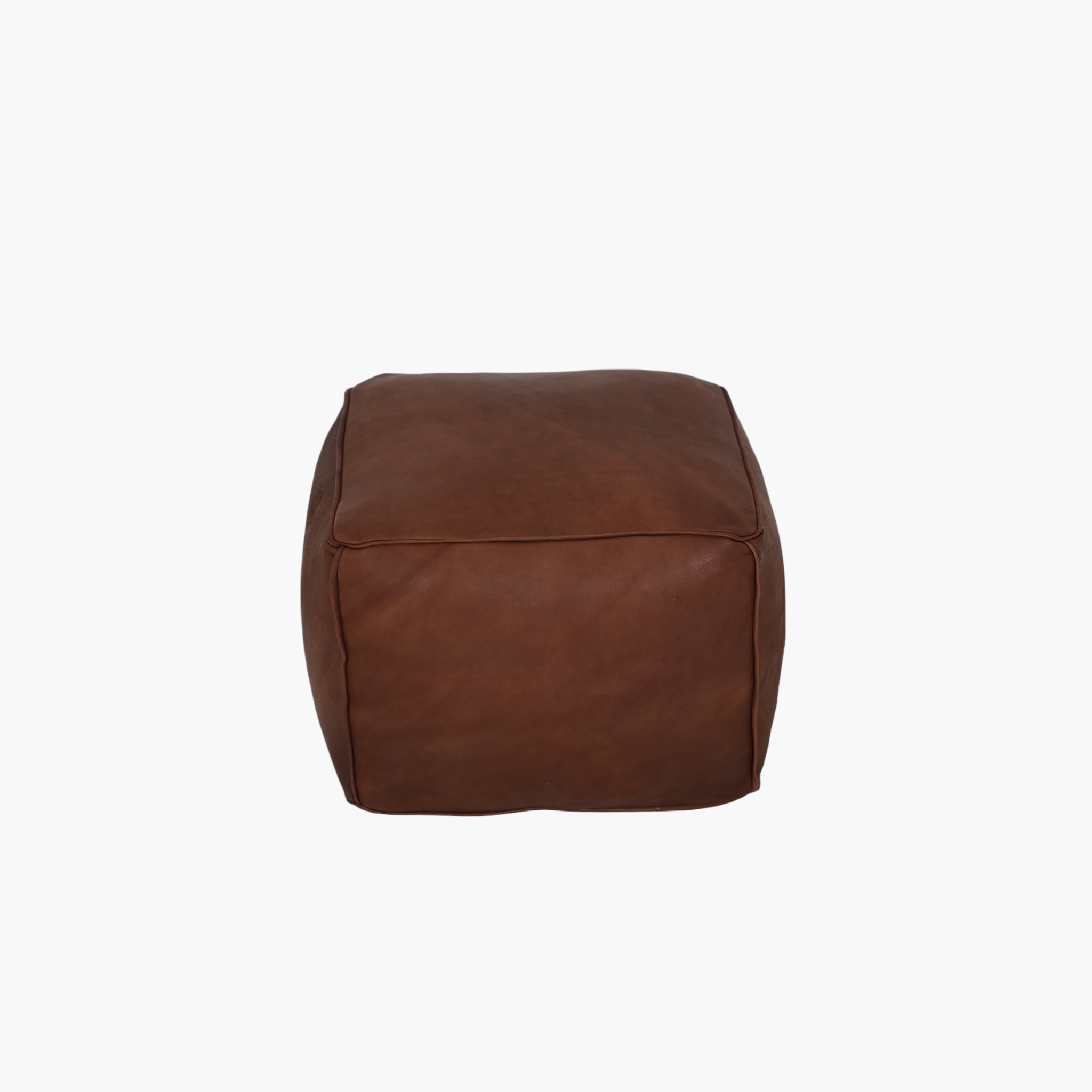 Puf firkantet Mørkebrun i læder