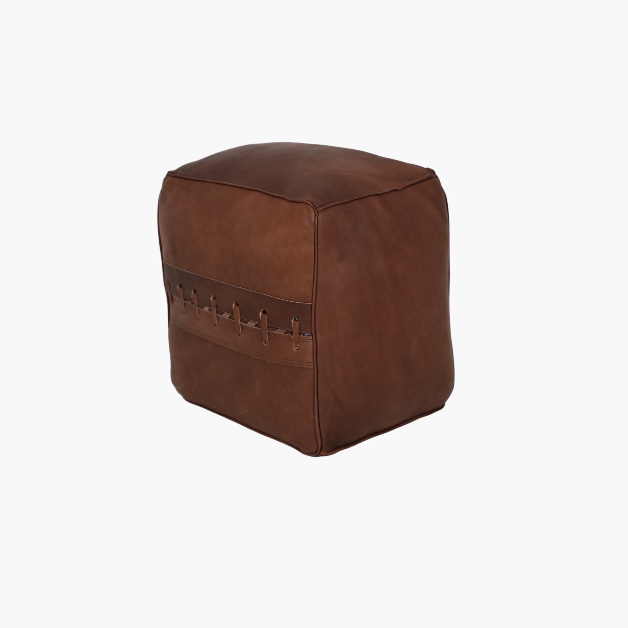 Puf firkantet Mørkebrun i læder