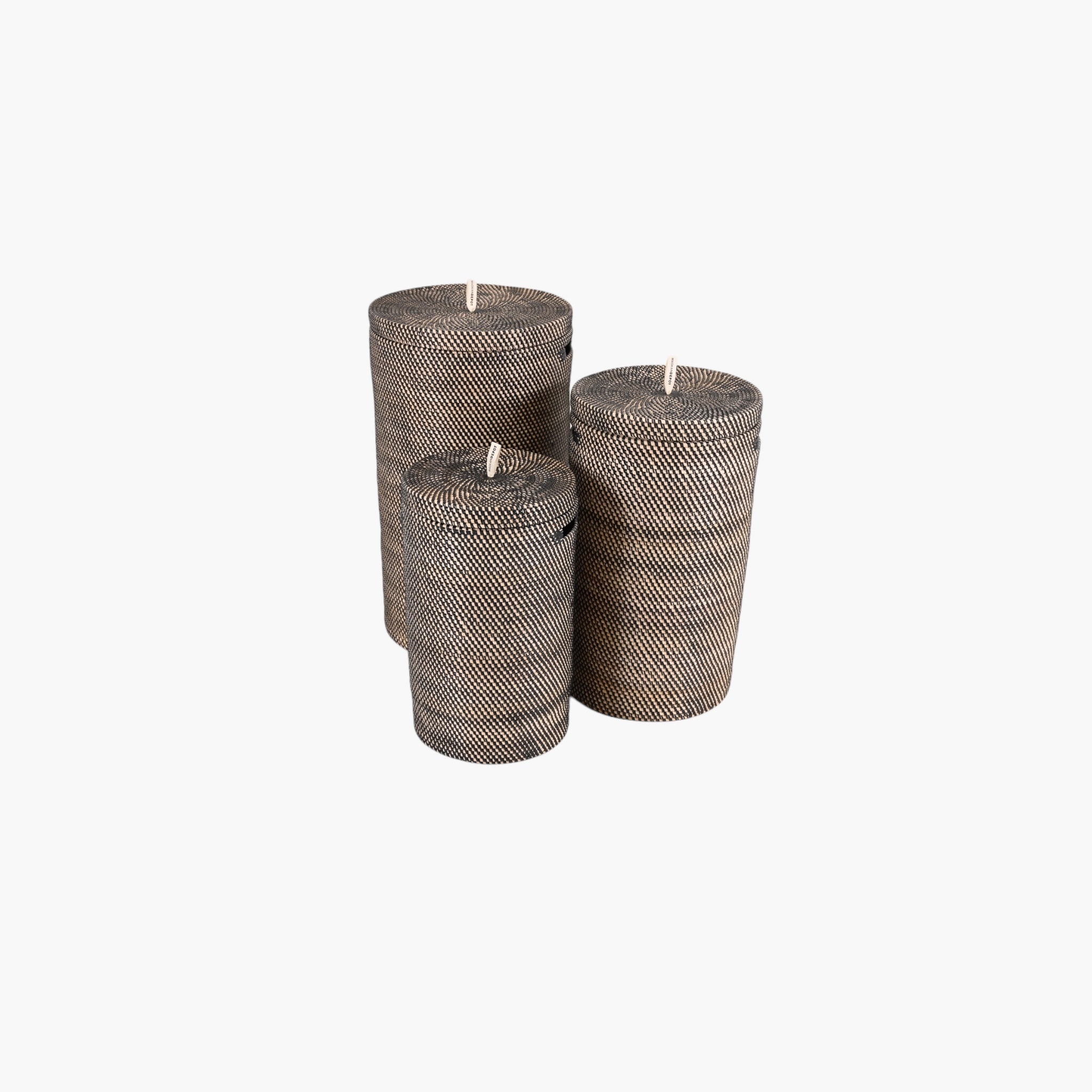 Håndlavet Bambuskurv Flettet med Sort Genbrugsplast