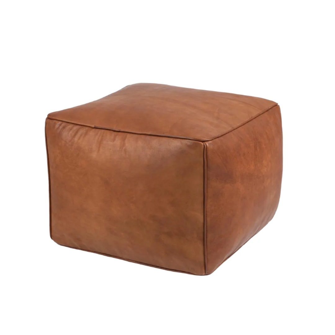 Puf firkantet Cognac læder farve