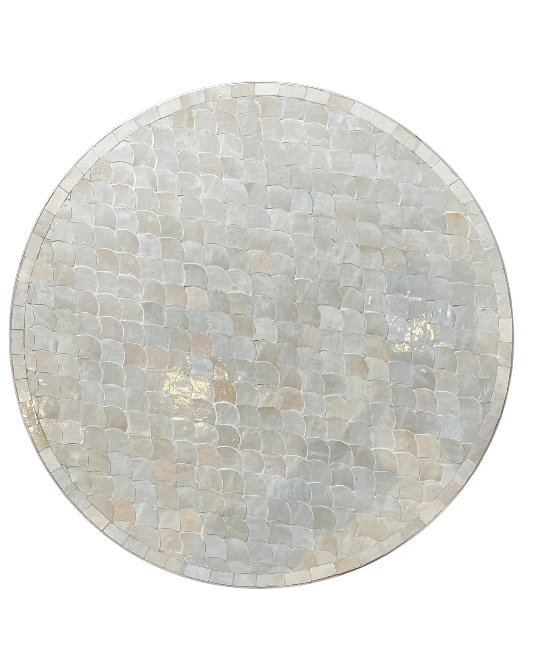 Rundt natur mosaik bord i mørk træstel