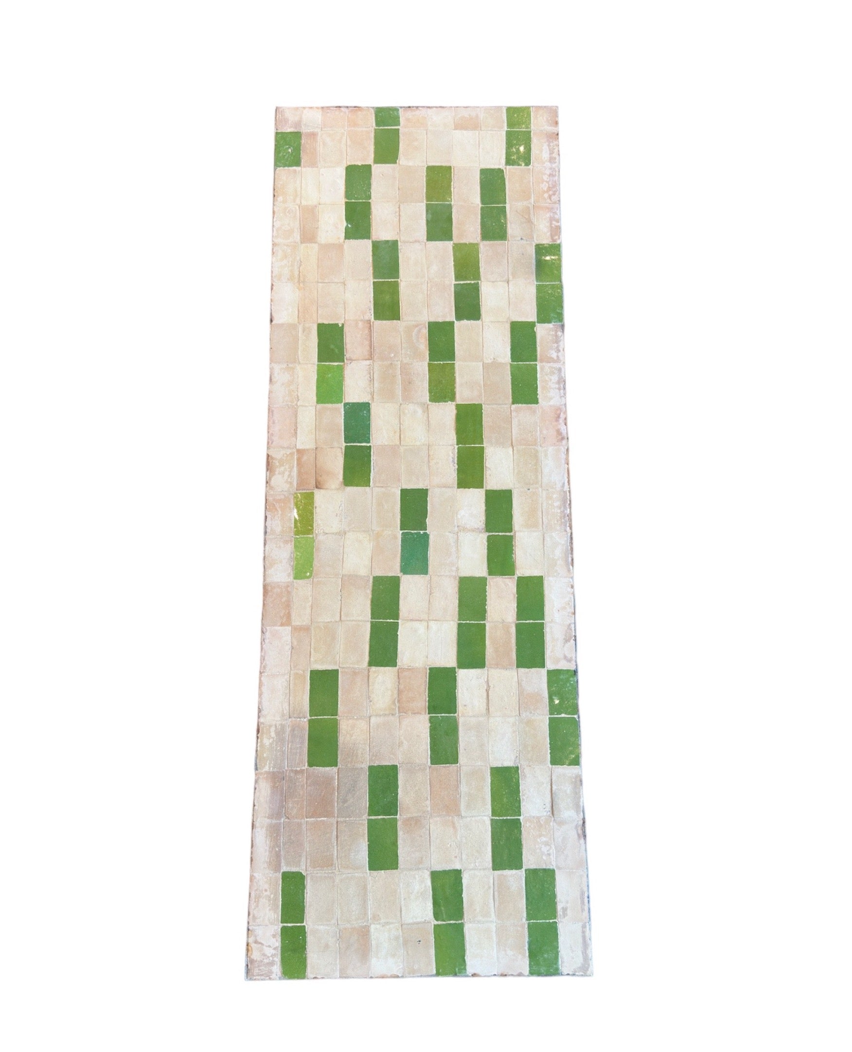 Mosaik Bænk i grøn og natur farve med sort stålstel