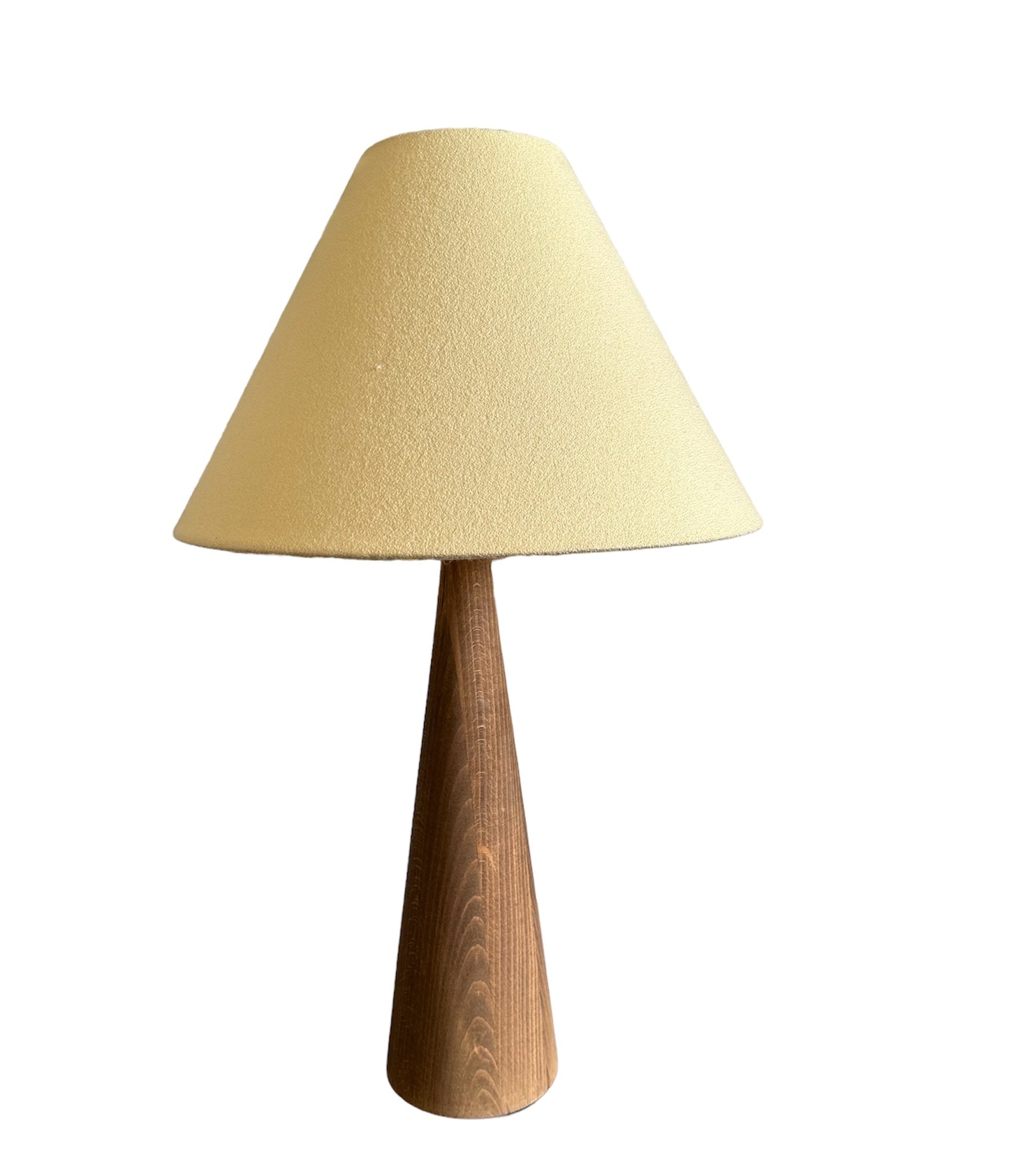 Bordlampe mørk træ med beige/citron farve Bomuld lampeskærm.