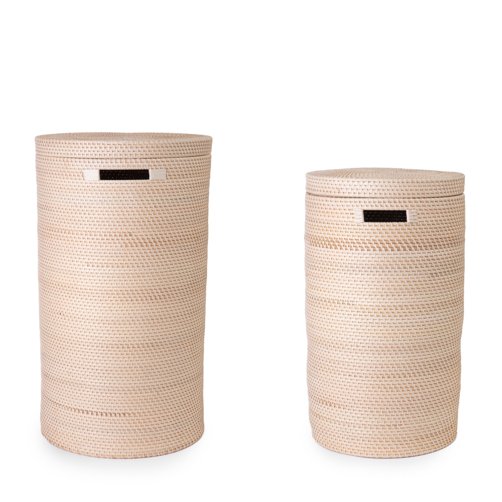 Håndlavet Bambuskurv med Låg og Håndtag, Flettet med Hvid Genbrugsplast