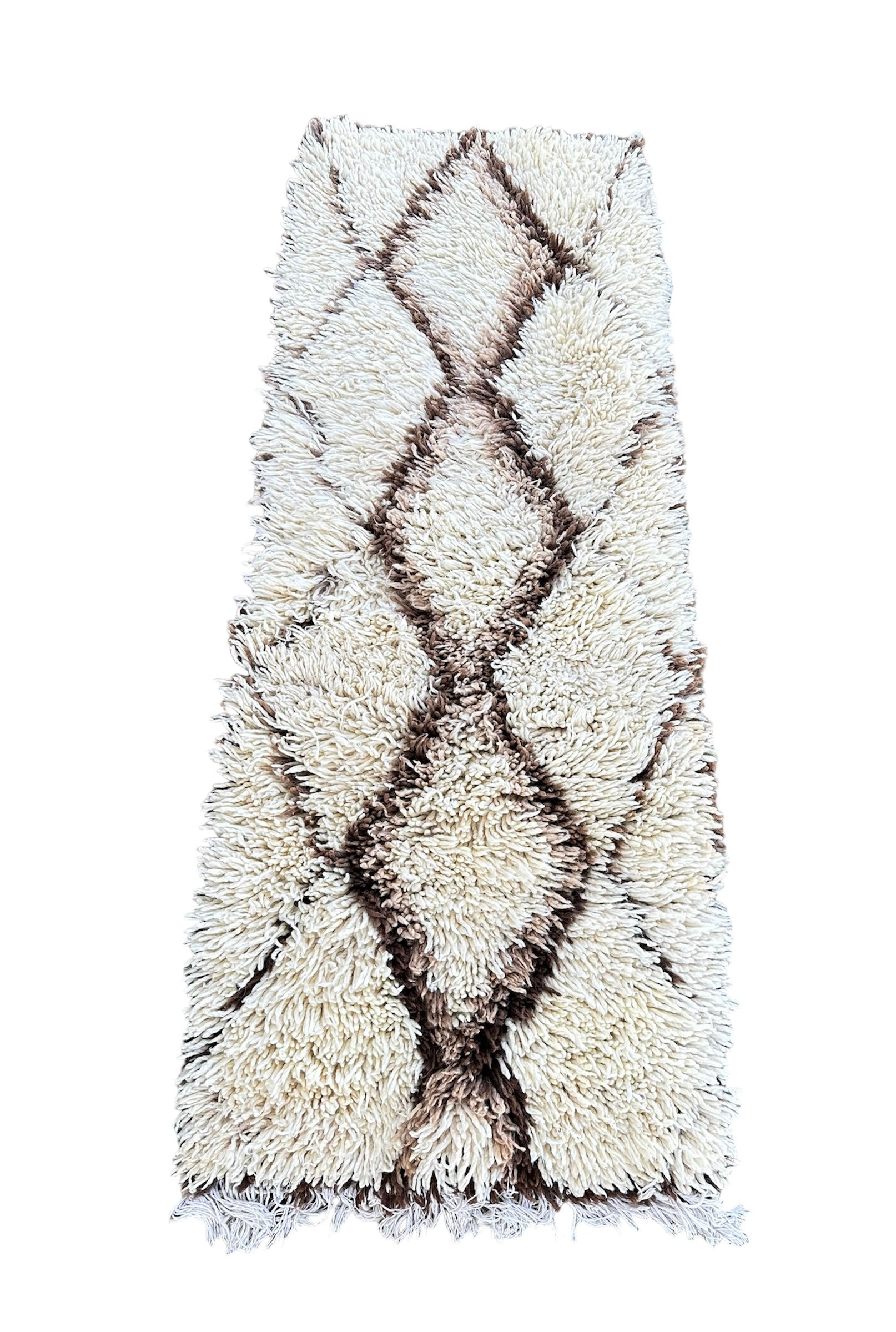 Beni Quarain tæppe i hvid farve med mørk og lys brun zigzag