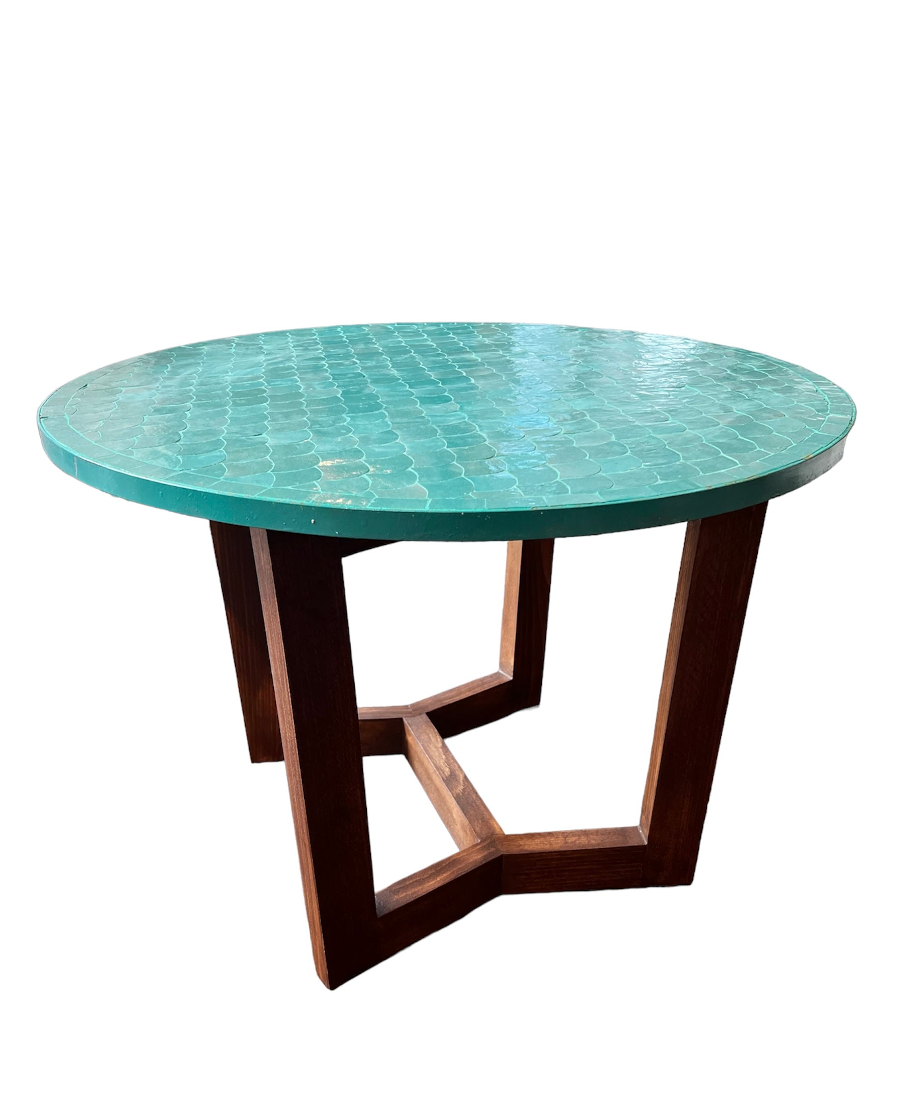 Rundt mosaik bord grøn/turkis mørk træstel
