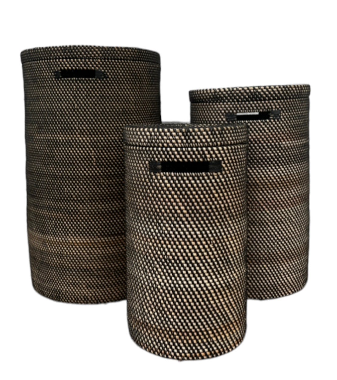 Håndlavet Bambuskurv Flettet med Sort Genbrugsplast